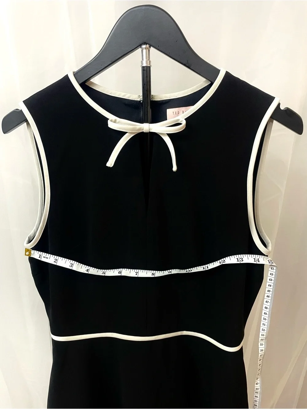 Ted Baker Black A-Line Sleeveless Dress with White Trim and Pockets